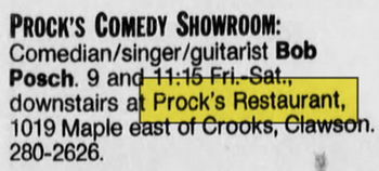 The Pagoda Restaurant & Cocktail Lounge (Procks) - Sept 1988 Ad For Comedy (newer photo)